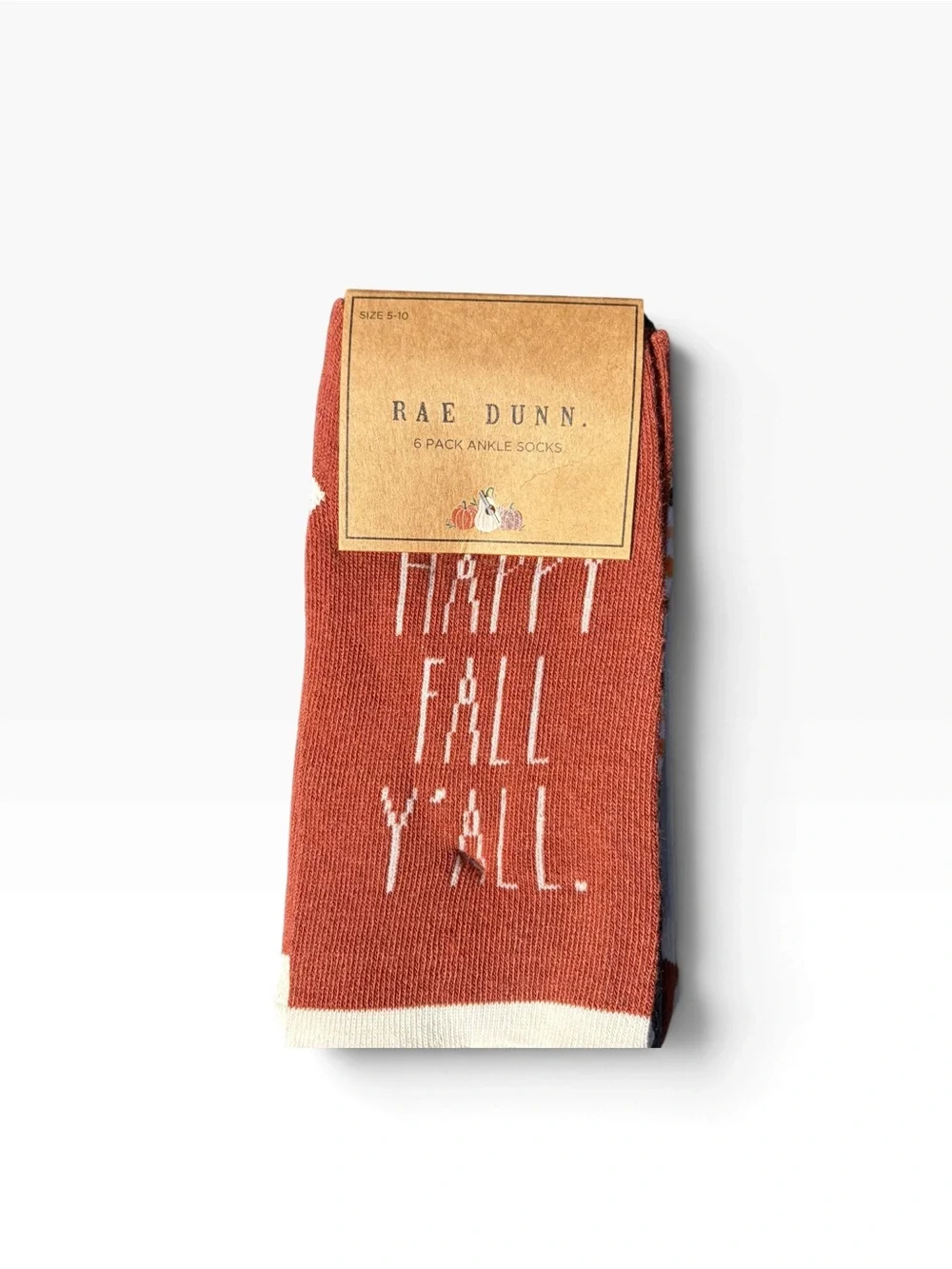 Rae Dunn 6 Pack Ankle Socks - 'Happy Fall Y'all' ‘Thankful’ ‘Autumn Vibes’